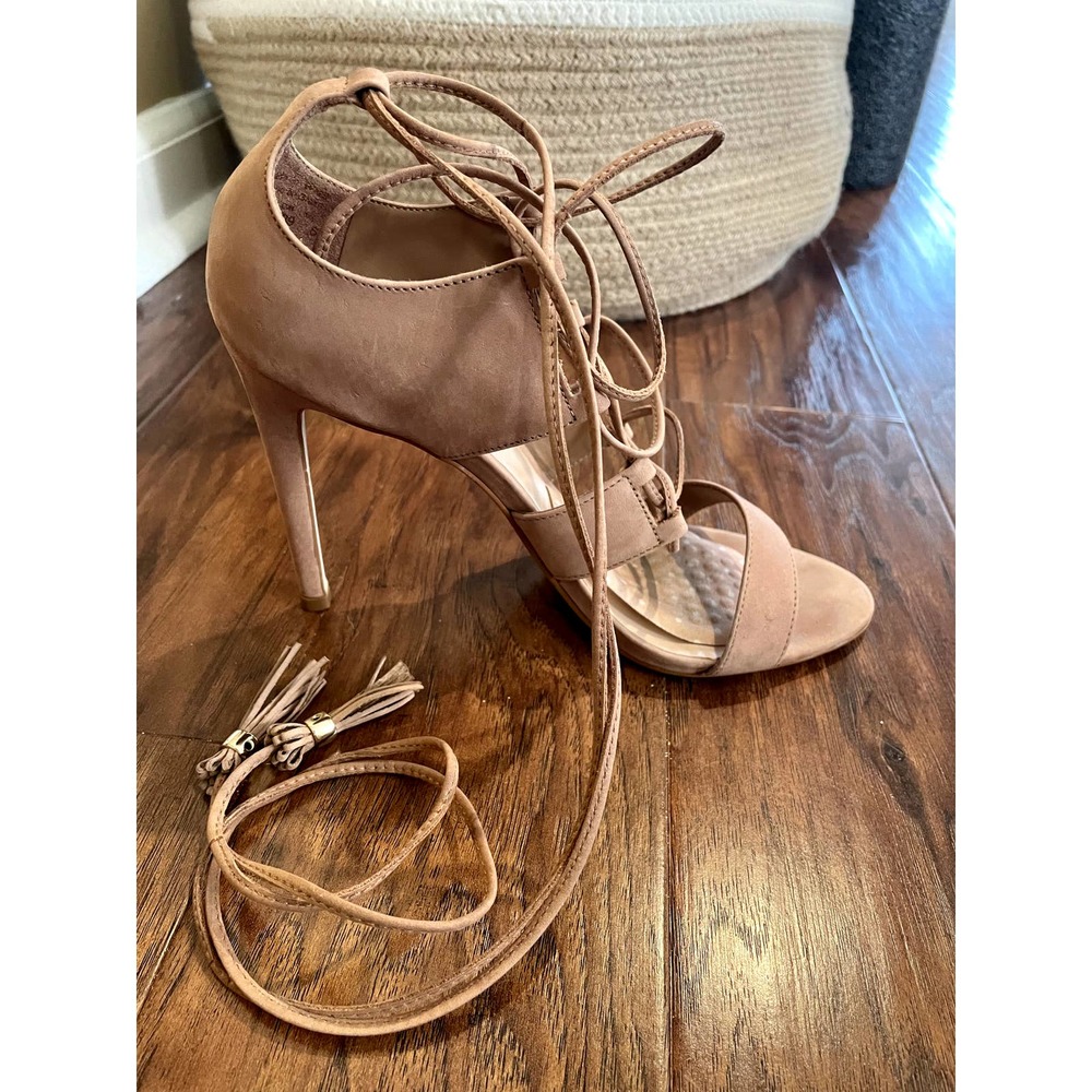 Aldo Nude Tan Suede Lace Up Stiletto Heels Size 8.5